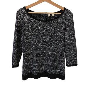 MOTH Women's Black White Chenille Three Quarter Sleeve Lana Sweater S